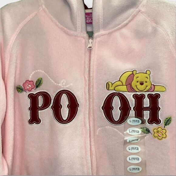 Vintage Disney Winnie the Pooh Light Pink Fleece Zip Up - Picture 2 of 4